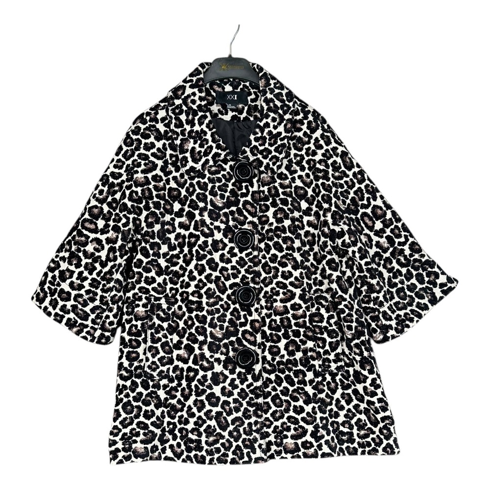 Forever 21 XXI L Large White Black Animal Print Tapestry Jacket Y2K Vintage
